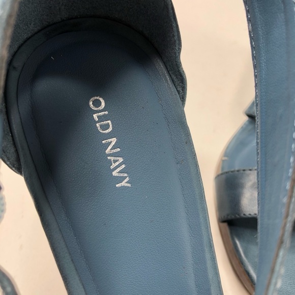 NEW Old Navy Distressed Blue Washed Crisscross Strappy Brown Wedge Sandals 10 - Picture 5 of 16
